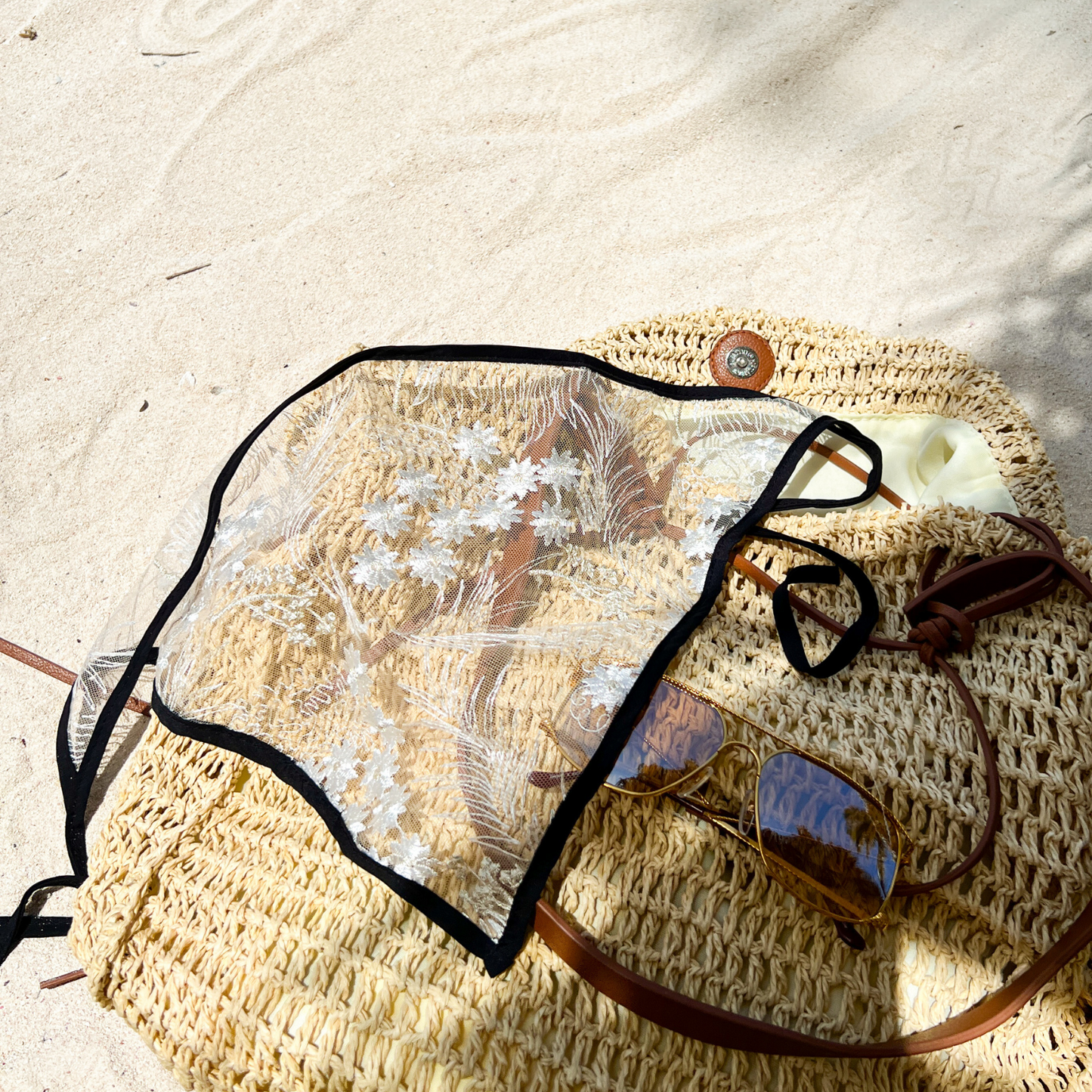 Embroidered Lace Bandana in Coral Bells