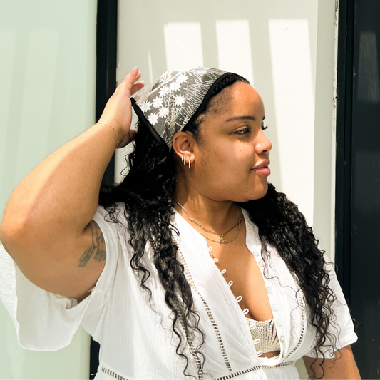 Embroidered Lace Bandana in Coral Bells