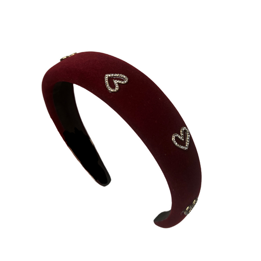 Headband in Red Velvet with Hearts
