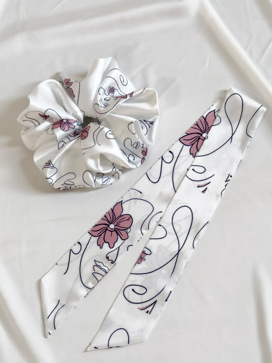Pansy Set — Silk Scrunchie & Ponytail Scarf
