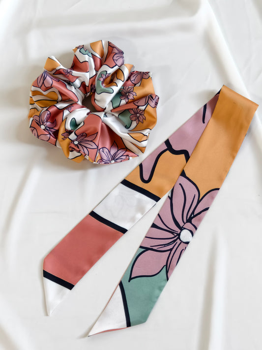 Hummingbird Set — Silk Scrunchie & Scarf