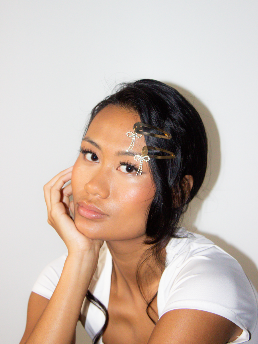 Bowknot Metal Snap Hair Clips in Pearl Jasmine
