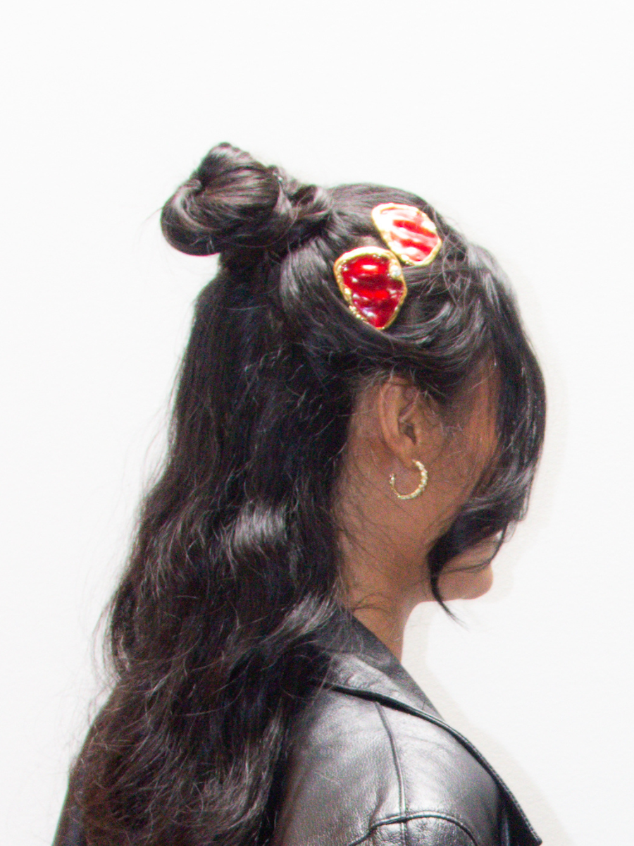 Heart-Shaped Hair Clip in Crimson Rose