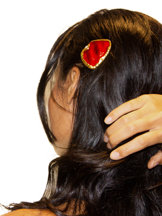 Heart-Shaped Hair Clip in Crimson Rose