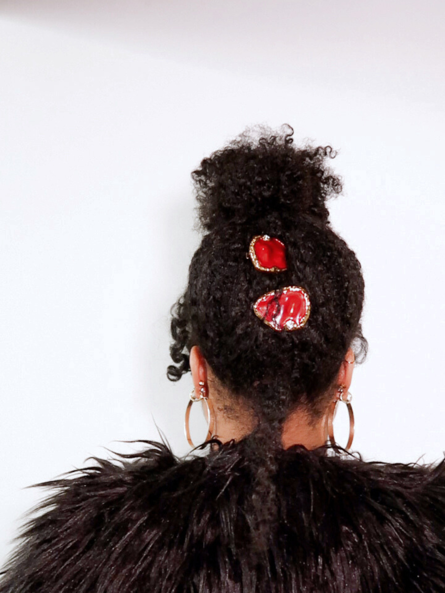Heart-Shaped Hair Clip in Crimson Rose