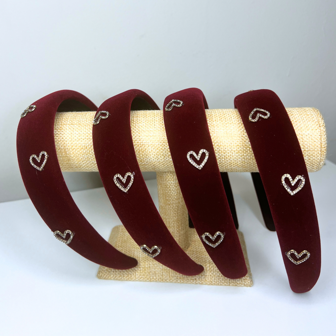 Headband in Red Velvet with Hearts