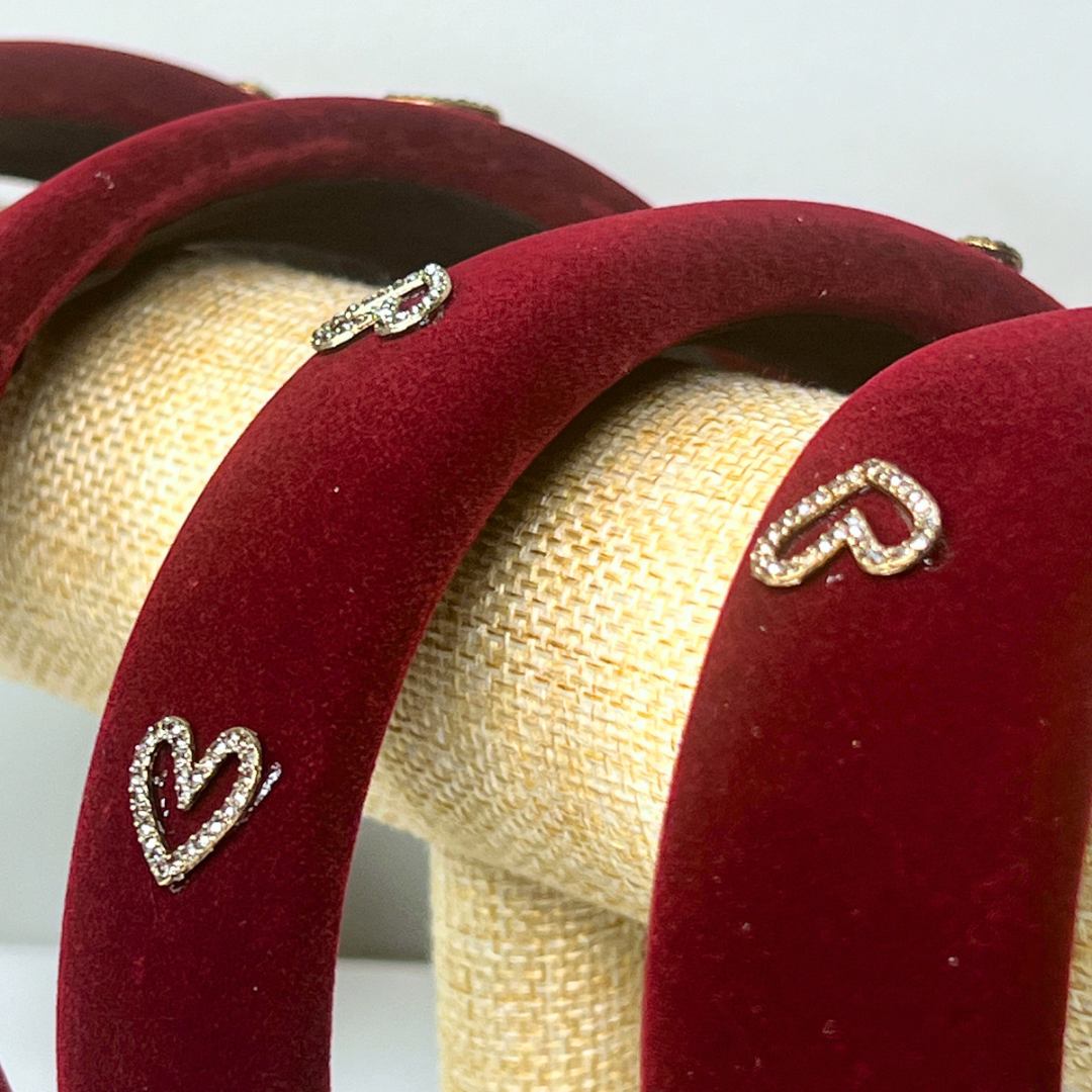 Headband in Red Velvet with Hearts