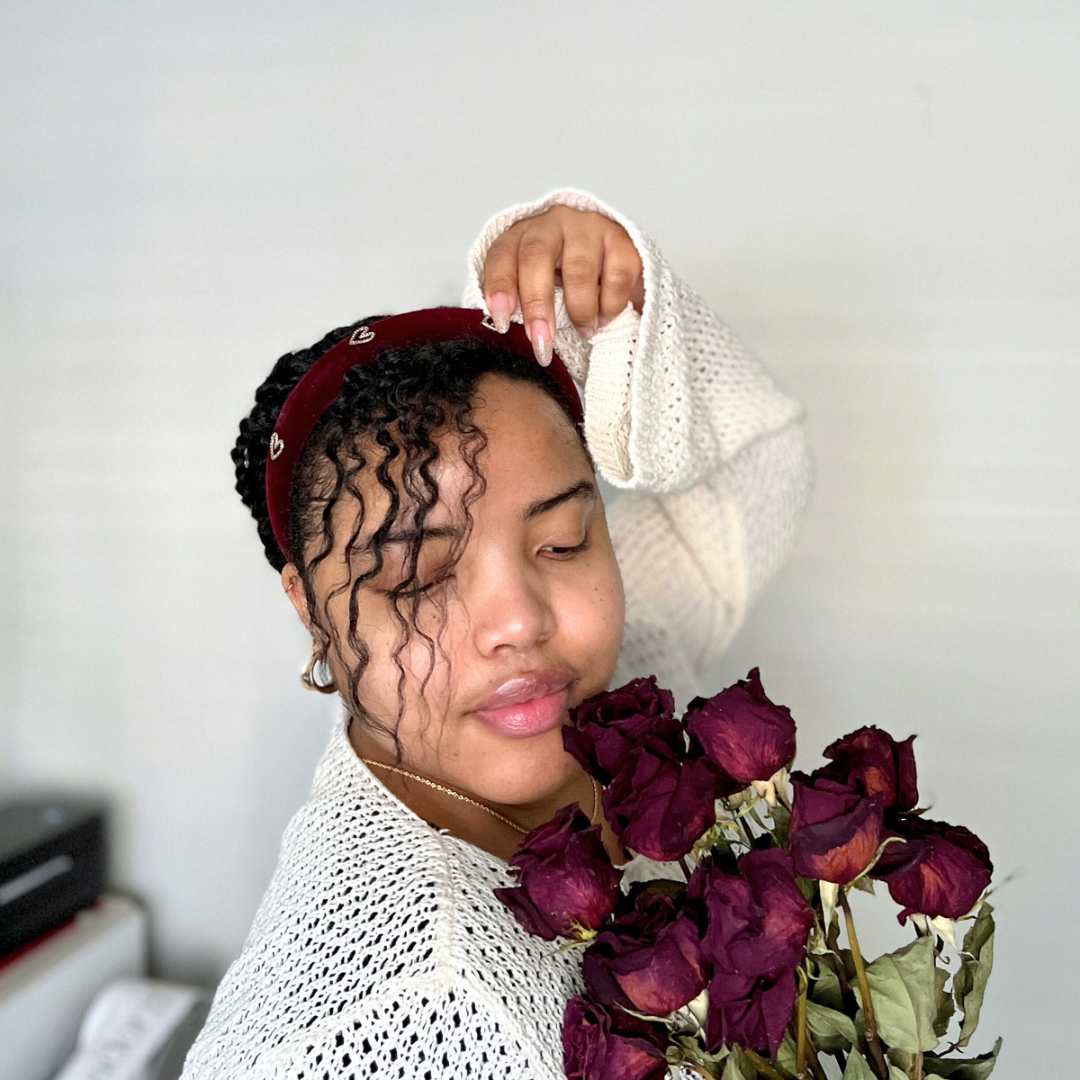 Headband in Red Velvet with Hearts