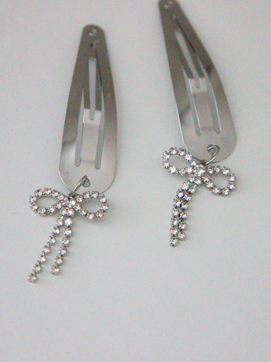 Bowknot Metal Snap Hair Clips in Pearl Jasmine