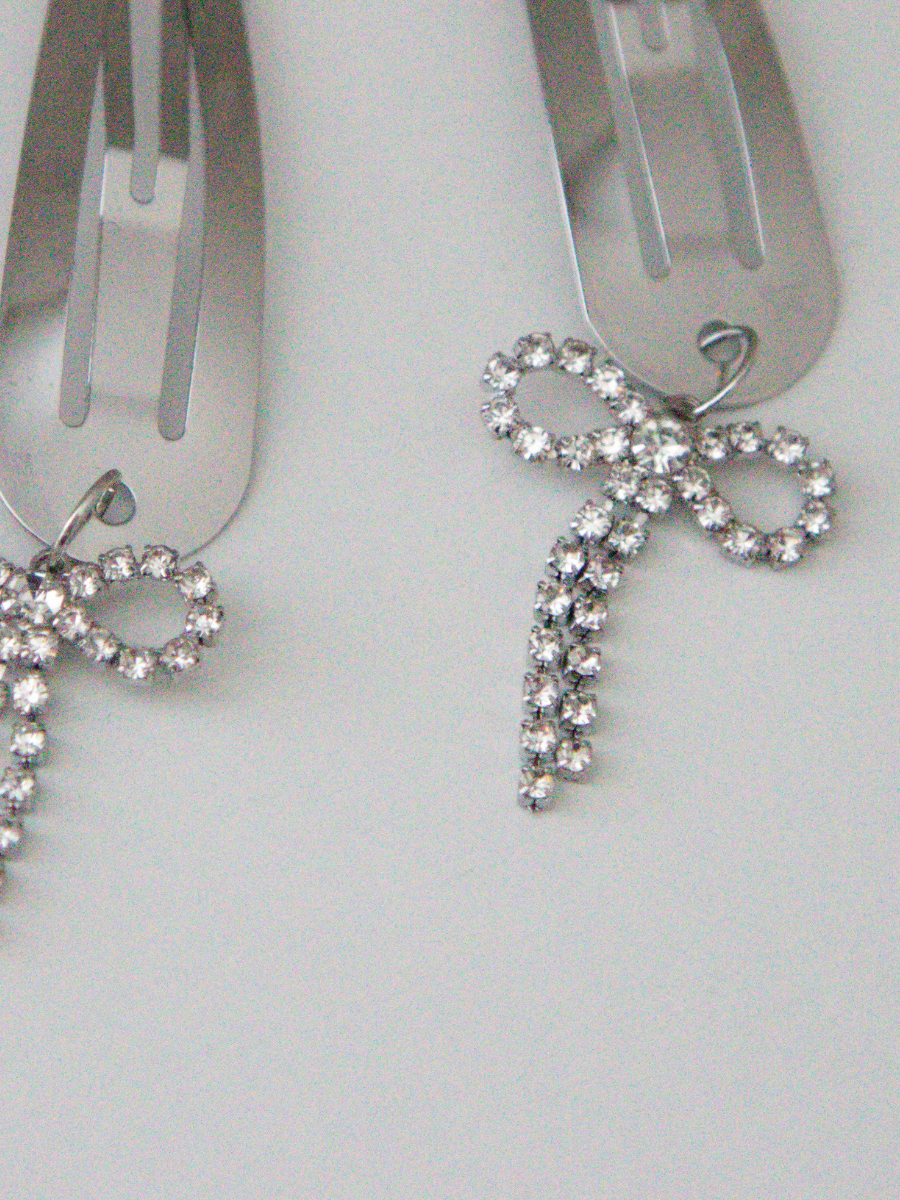 Bowknot Metal Snap Hair Clips in Pearl Jasmine