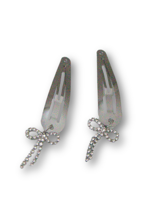 Bowknot Metal Snap Hair Clips in Pearl Jasmine