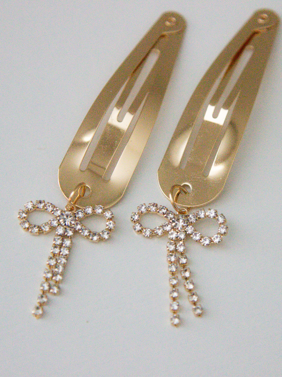 Bowknot Metal Snap Hair Clips in Pearl Jasmine