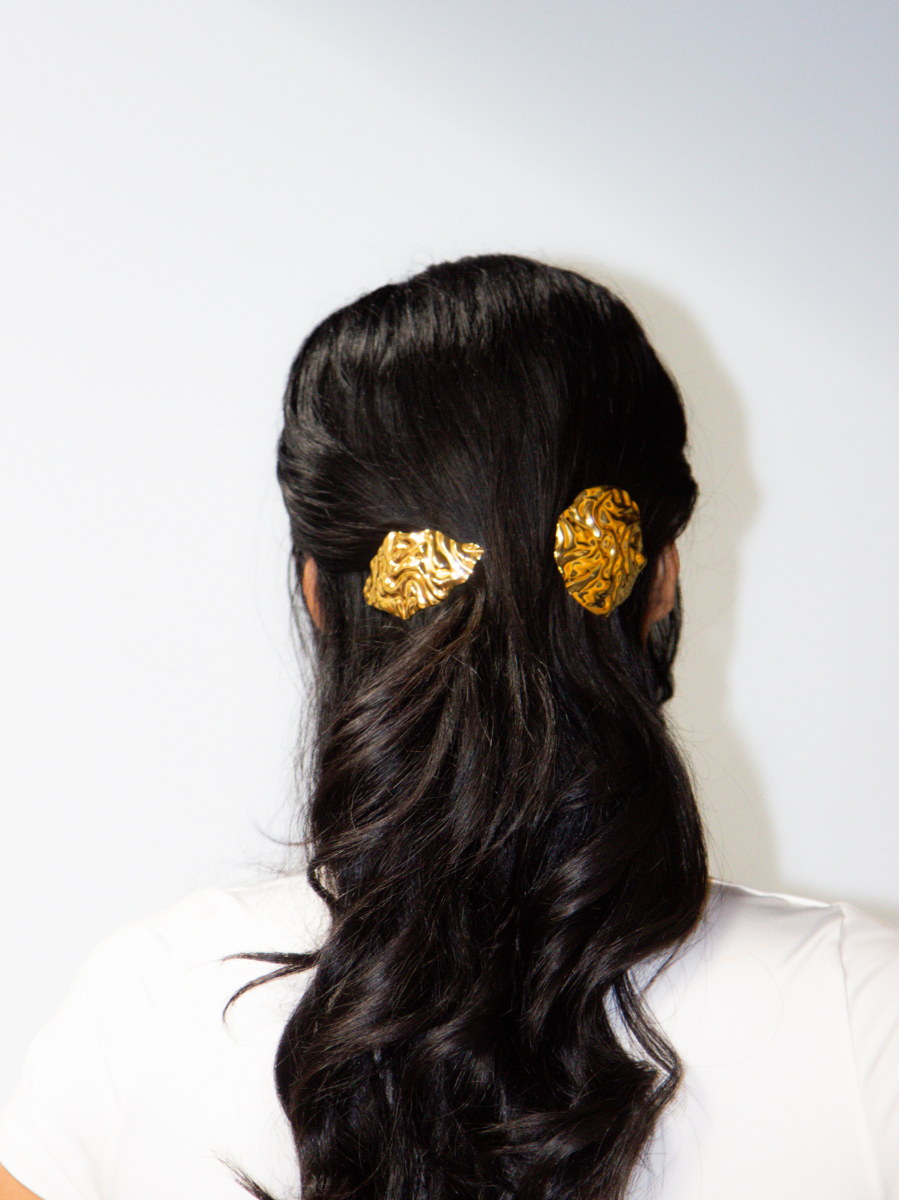 Circle Gold Texture Barrette in Iris