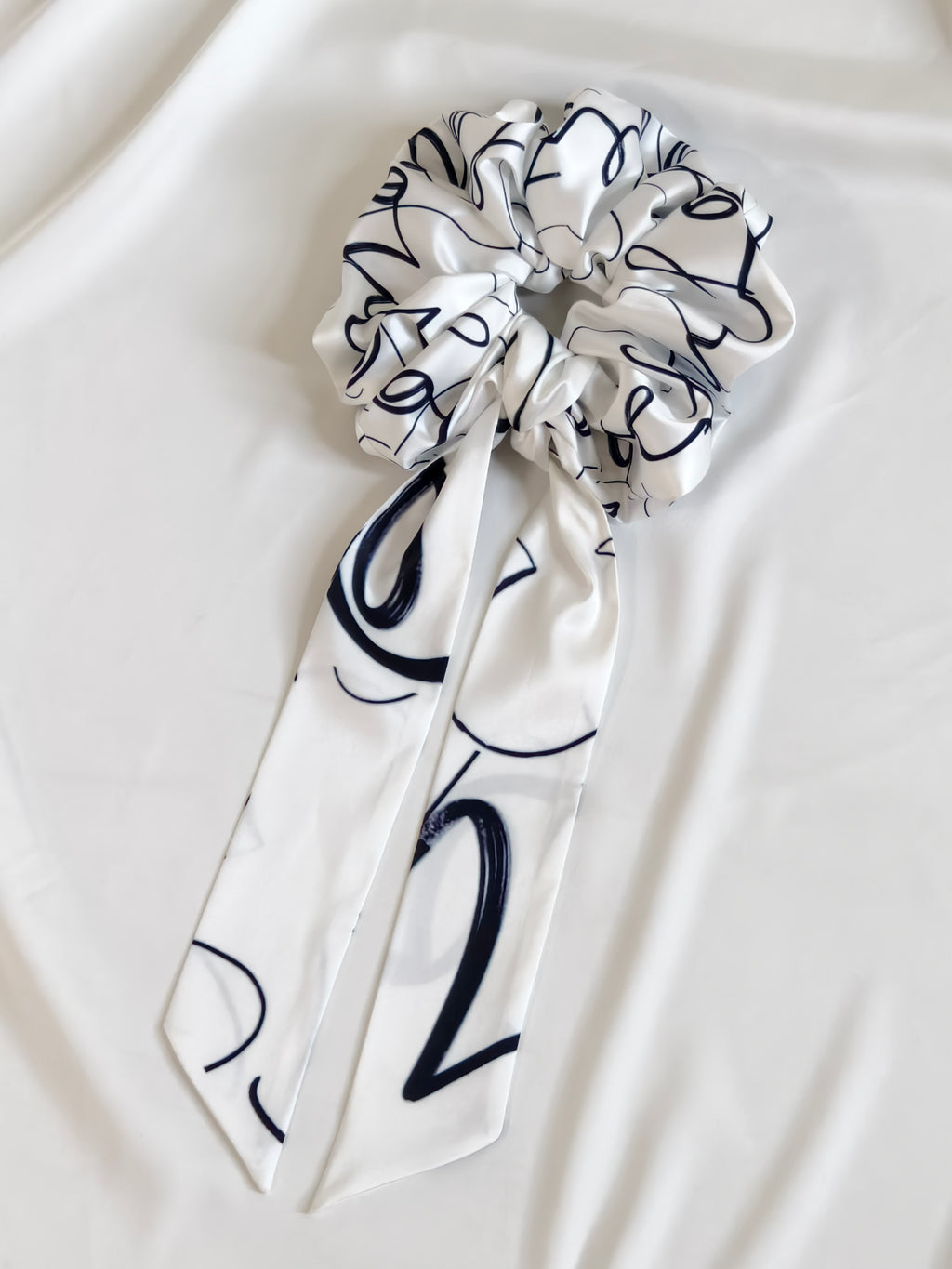 White Egret Set — Silk Scrunchie & Ponytail Scarf