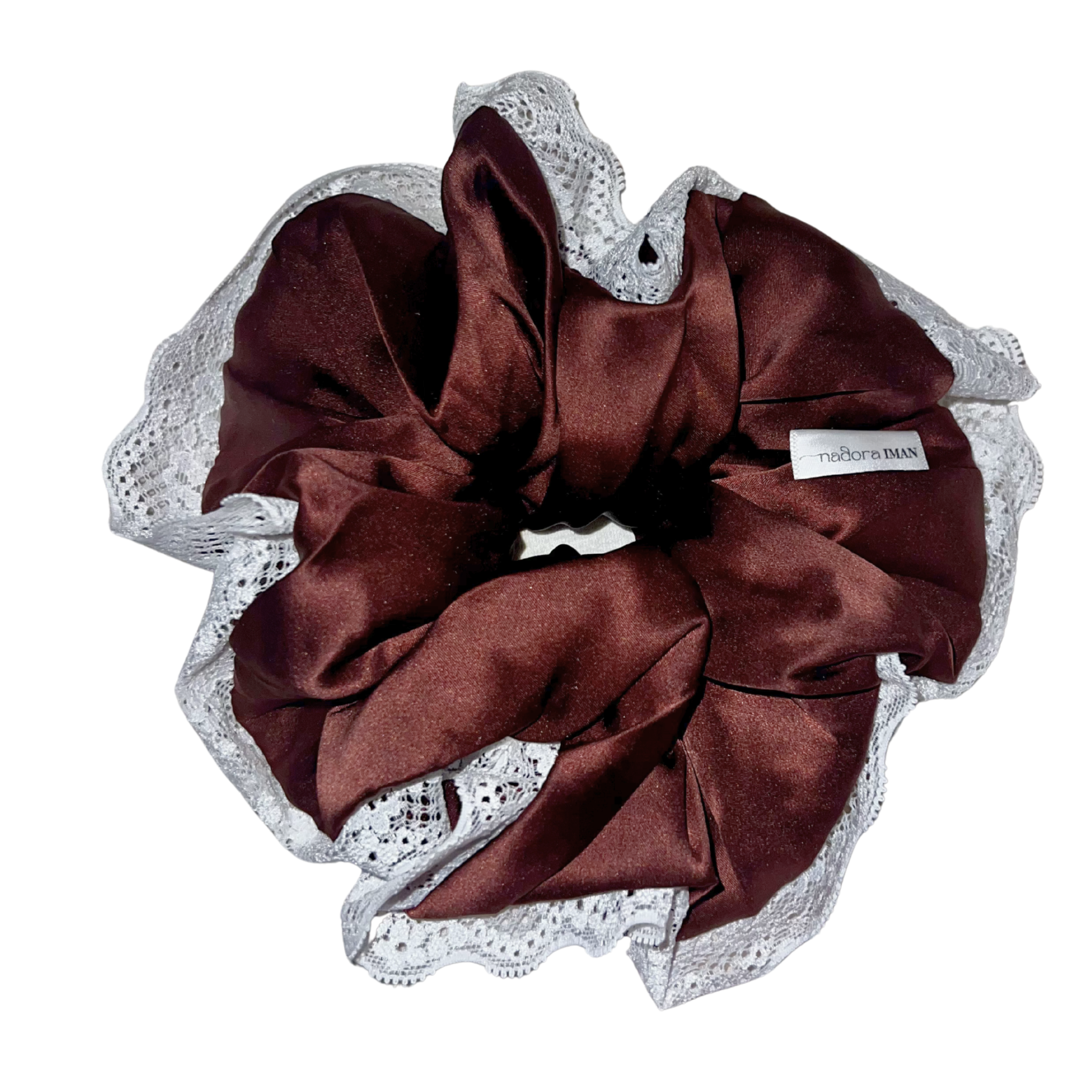 Jumbo Silk and Lace Scrunchy in Burgundy