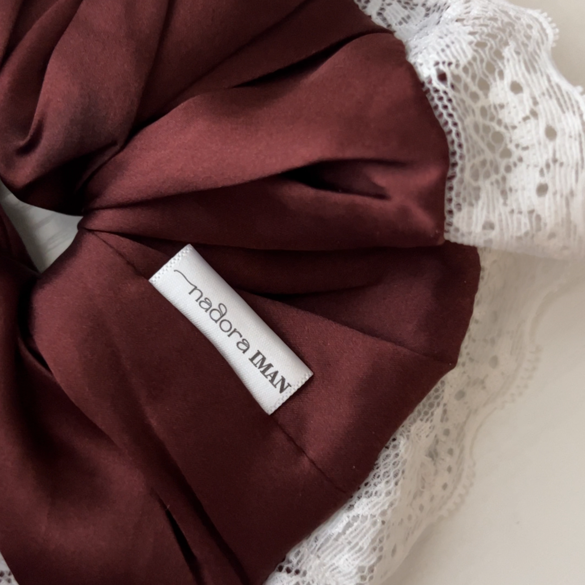 Jumbo Silk and Lace Scrunchy in Burgundy