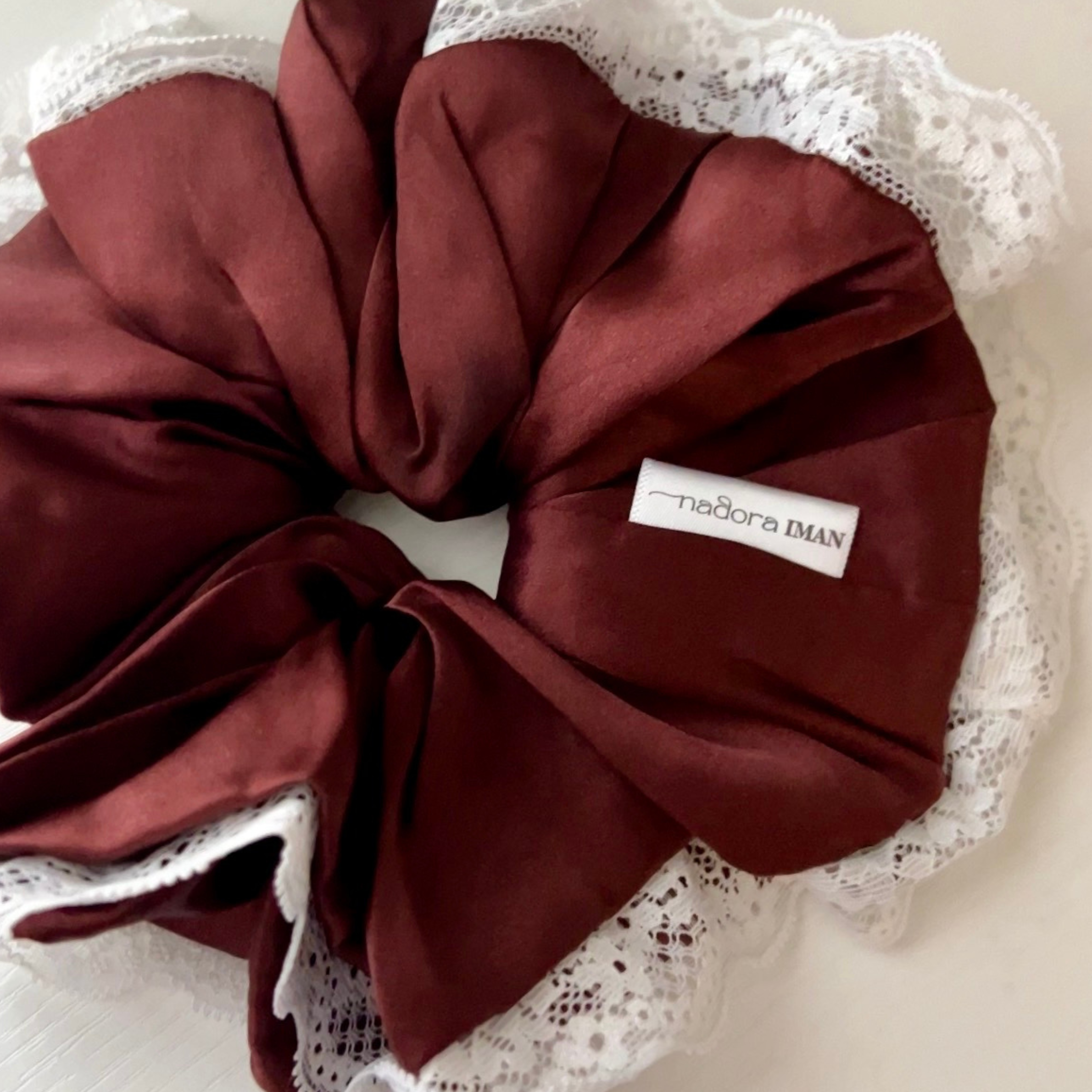 Jumbo Silk and Lace Scrunchy in Burgundy