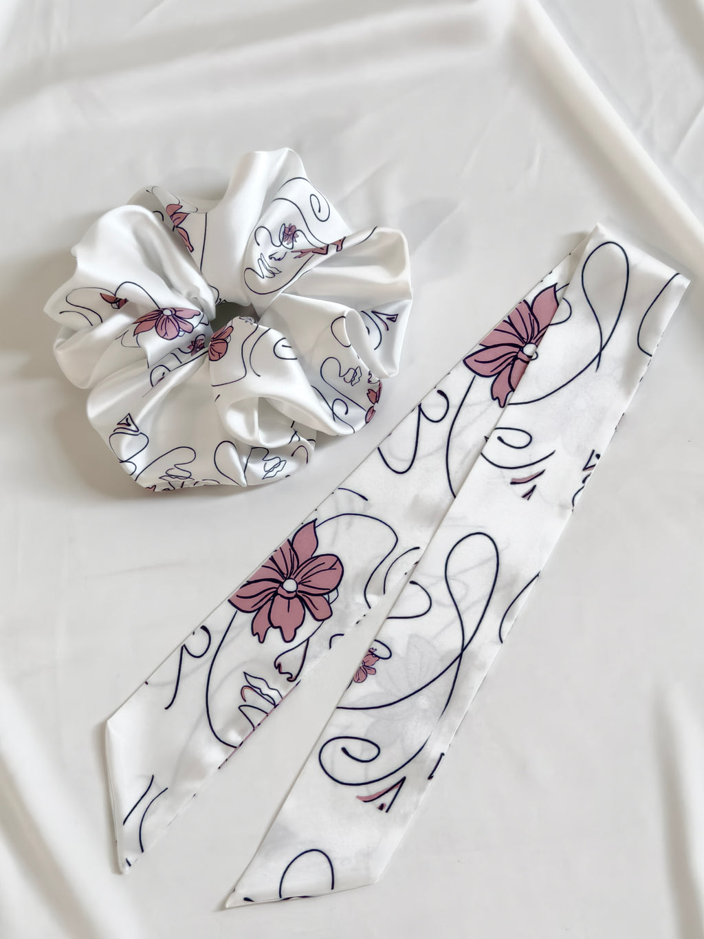 Pansy Set — Silk Scrunchie & Ponytail Scarf