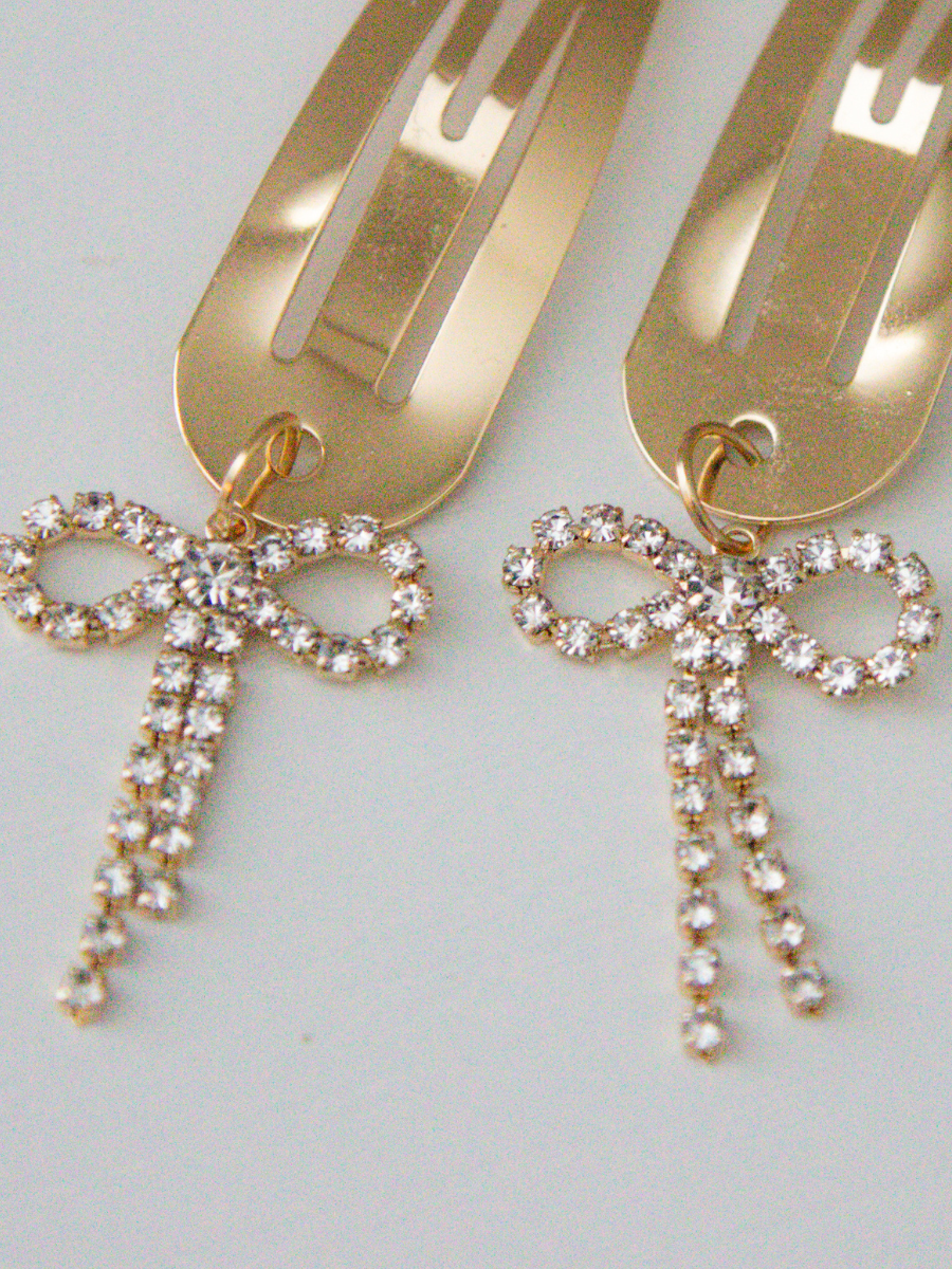 Bowknot Metal Snap Hair Clips in Pearl Jasmine